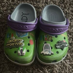 CROCS Green and Purple Slippers with Ventilation Holes